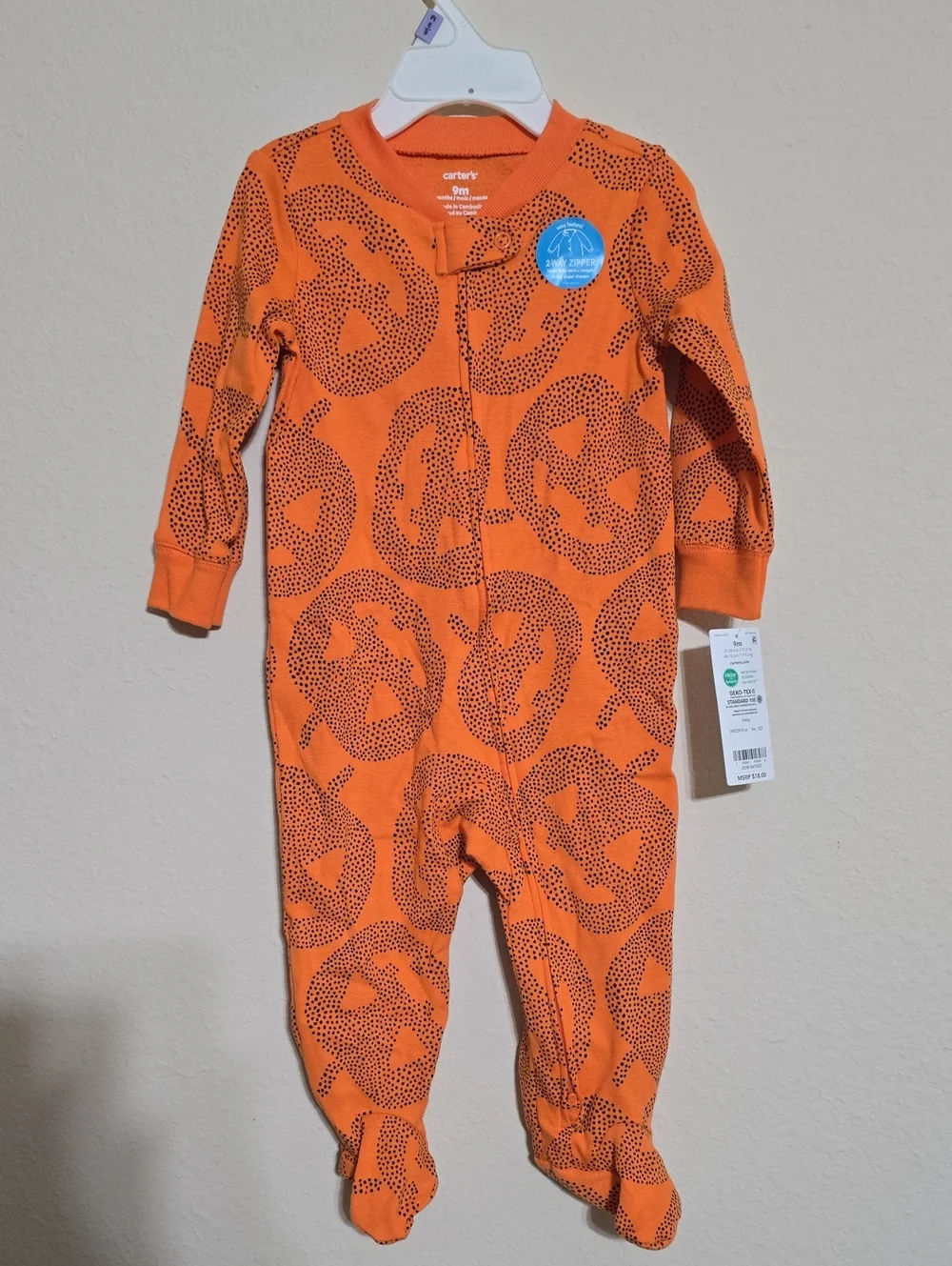 NWT Carter's Orange Jack-O'-Lantern Print Footed One-Piece Size 9 Months
